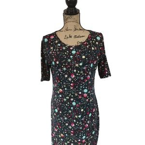 Beautiful LuLaroe Julia dress black rainbow floral print size L, bodycon